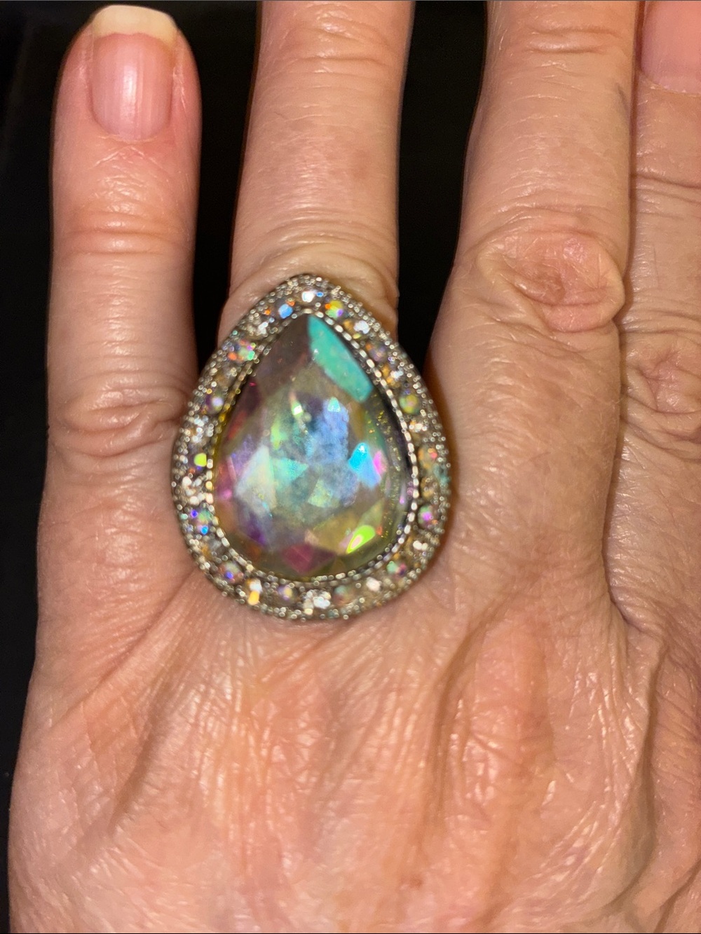 Teardrop Aurora Crystal Statement Ring - Iridescent